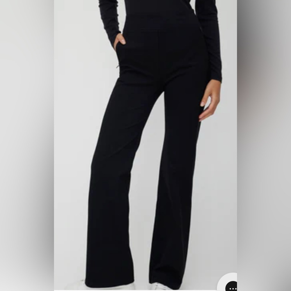 Kit & Ace Black Wool/Silk blend Flared Trousers with Copper Gold Zippers Size 8